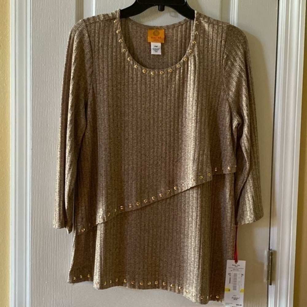 NWT  Ruby Rd. Women’s gold PM embellished‎ with gold trim